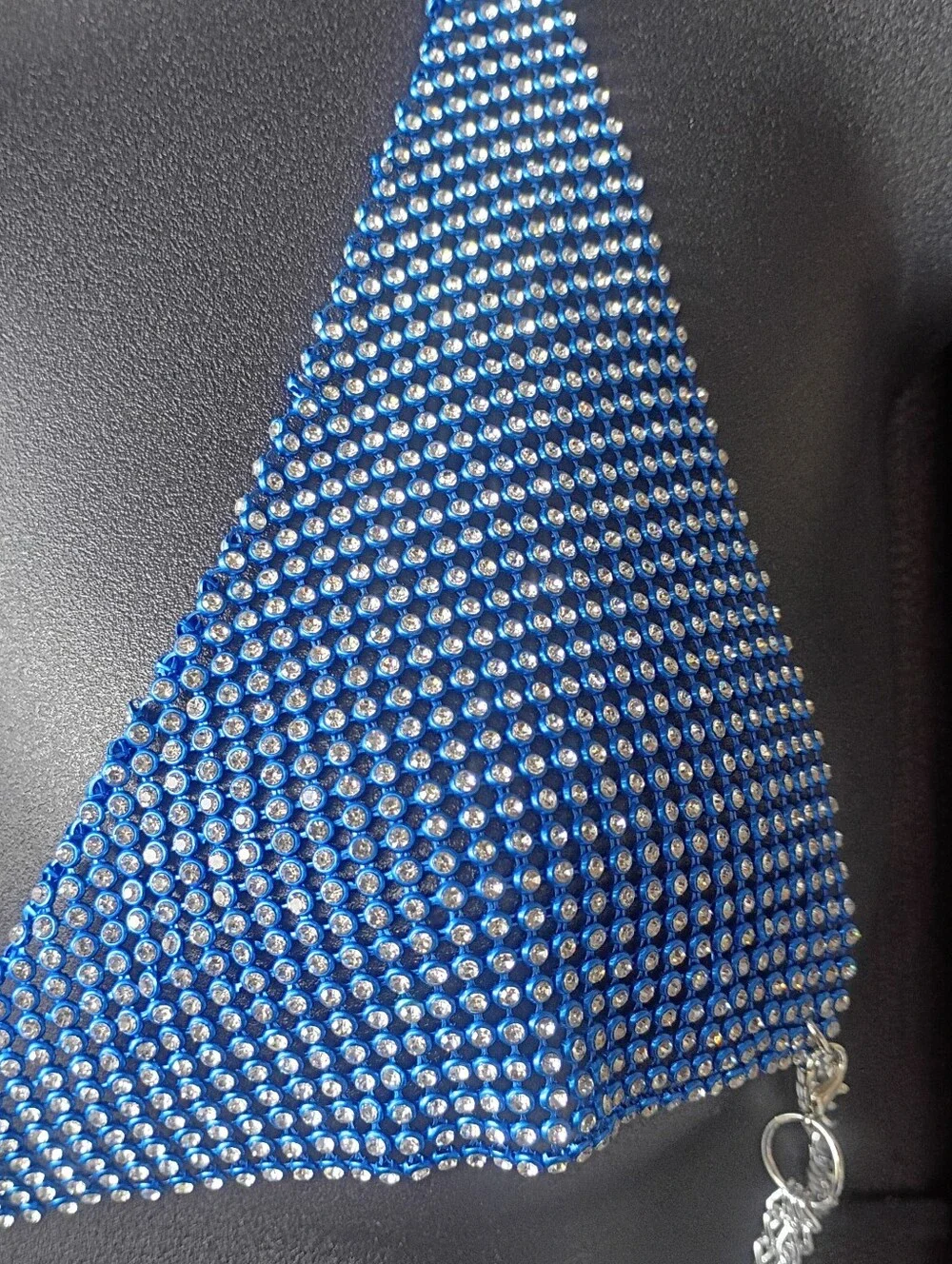 Blue Rhinestone Chain Triangle Bikini Top